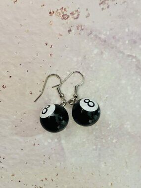 Pool Lover earrings, billiards earrings, Funny Dangle Earrings: Rhodium or Surgi